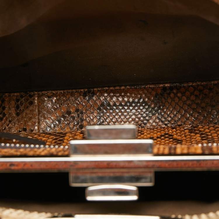 Pre Owned Fendi Beige/Black Python Medium Peekaboo Top Handle Bag
