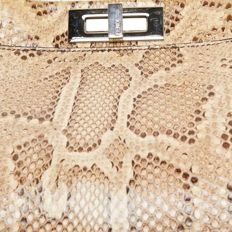 Pre Owned Fendi Beige/Black Python Medium Peekaboo Top Handle Bag
