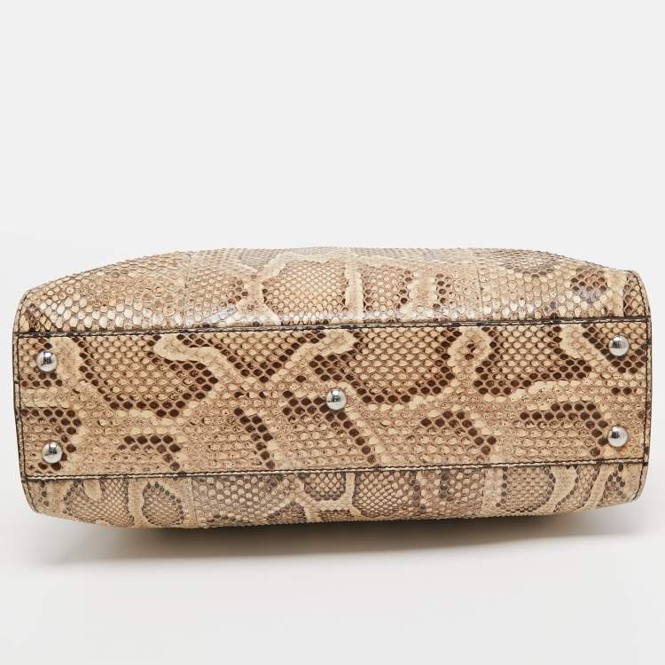 Pre Owned Fendi Beige/Black Python Medium Peekaboo Top Handle Bag