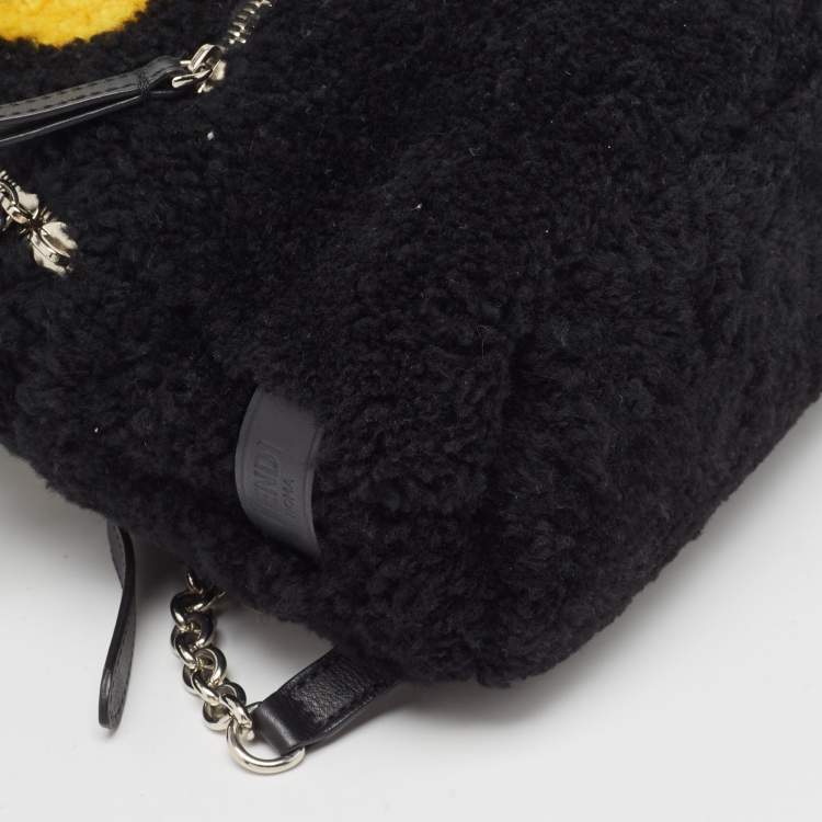 Pre Owned Fendi Black Shearling and Leather Monster Backpack