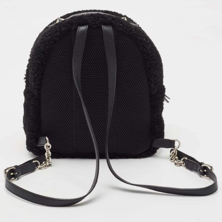Pre Owned Fendi Black Shearling and Leather Monster Backpack