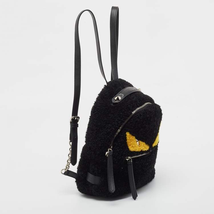 Pre Owned Fendi Black Shearling and Leather Monster Backpack