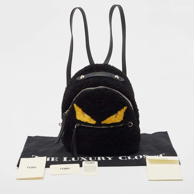 Pre Owned Fendi Black Shearling and Leather Monster Backpack