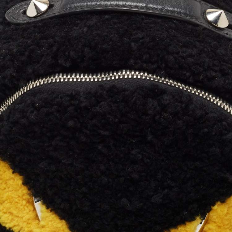 Pre Owned Fendi Black Shearling and Leather Monster Backpack