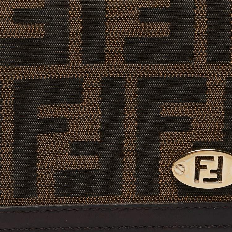 Pre Owned Fendi Tobacco Zucca Canvas and Leather FF Flap Continental Wallet