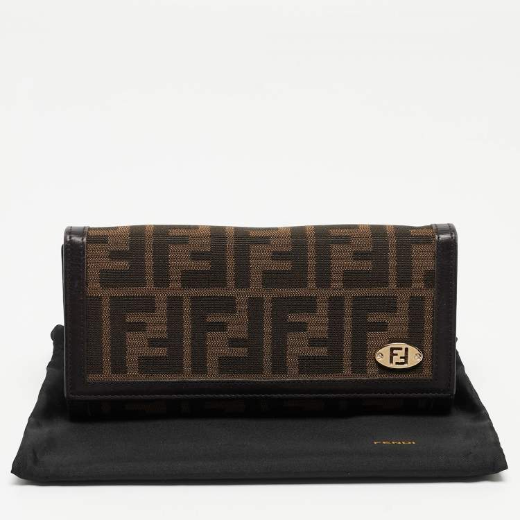 Pre Owned Fendi Tobacco Zucca Canvas and Leather FF Flap Continental Wallet