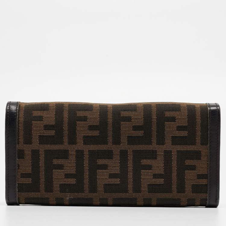 Pre Owned Fendi Tobacco Zucca Canvas and Leather FF Flap Continental Wallet