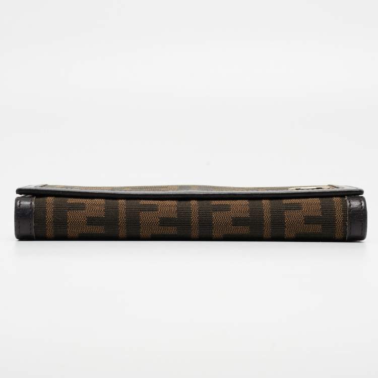 Pre Owned Fendi Tobacco Zucca Canvas and Leather FF Flap Continental Wallet