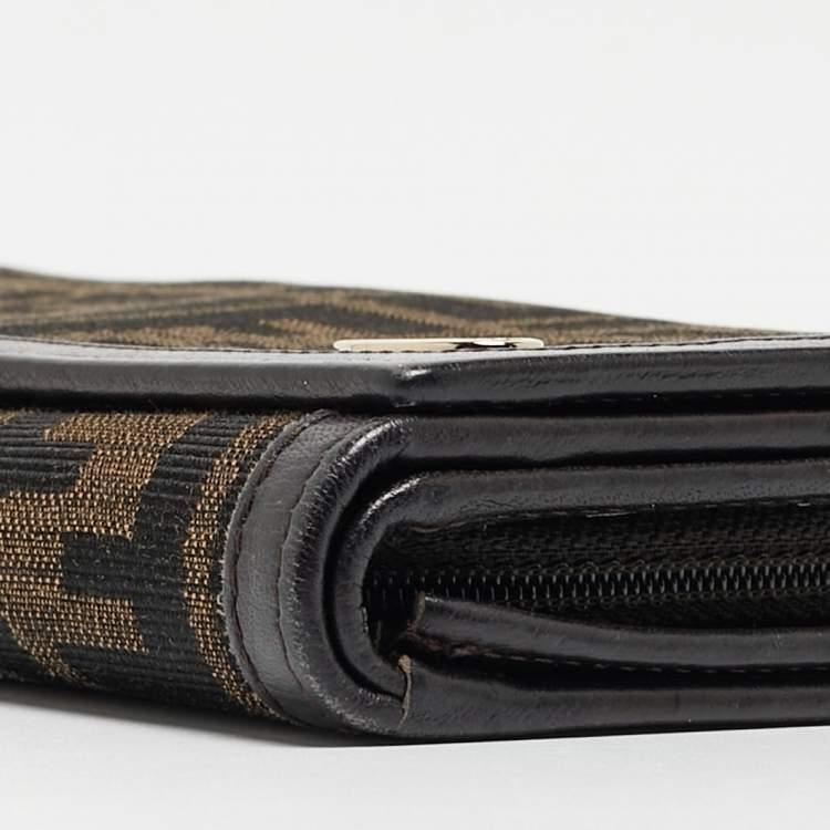 Pre Owned Fendi Tobacco Zucca Canvas and Leather FF Flap Continental Wallet