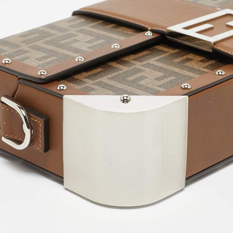 Pre Owned Fendi Brown Zucca Canvas and Leather Medium Trunk Baguette 