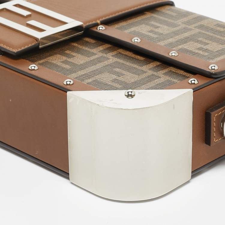 Pre Owned Fendi Brown Zucca Canvas and Leather Medium Trunk Baguette 