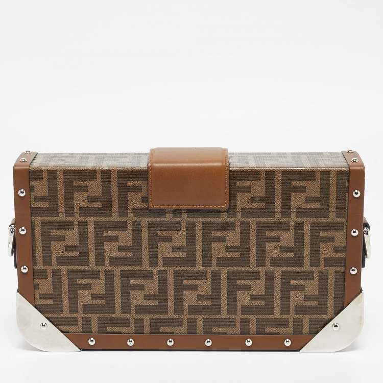 Pre Owned Fendi Brown Zucca Canvas and Leather Medium Trunk Baguette 