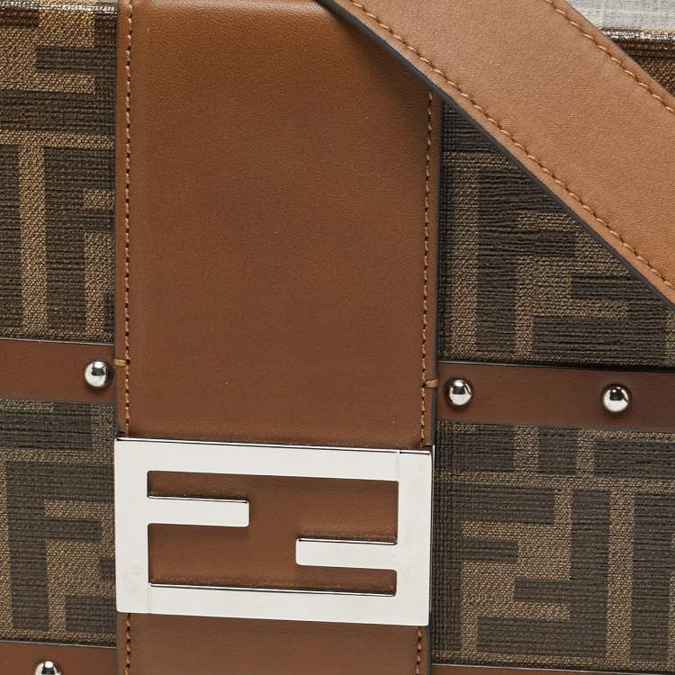 Pre Owned Fendi Brown Zucca Canvas and Leather Medium Trunk Baguette 
