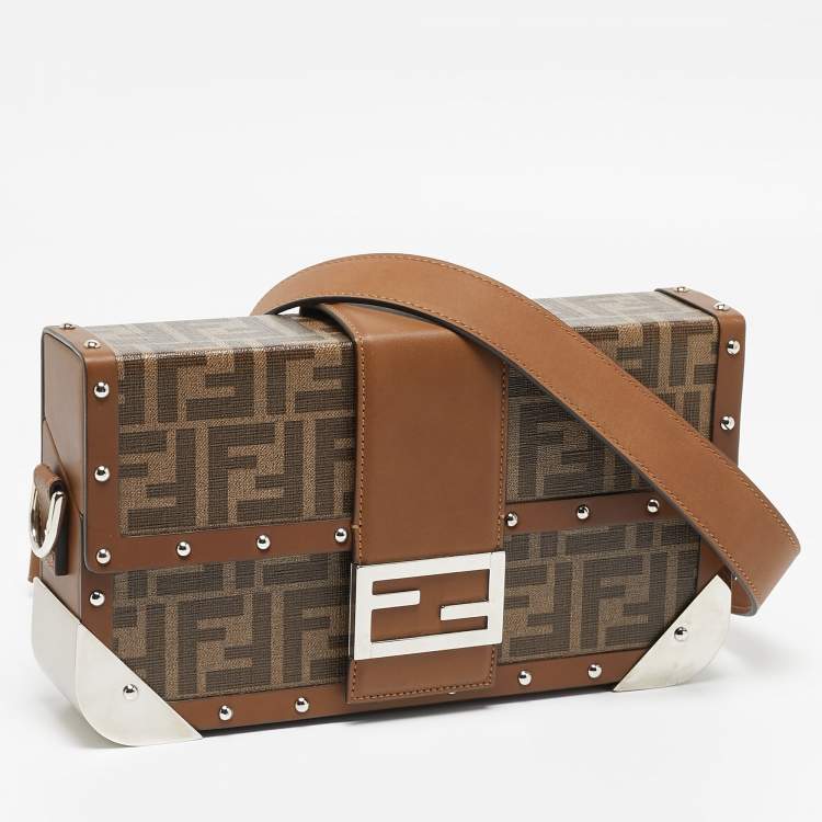 Pre Owned Fendi Brown Zucca Canvas and Leather Medium Trunk Baguette 