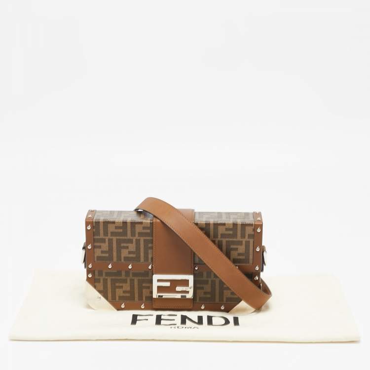 Pre Owned Fendi Brown Zucca Canvas and Leather Medium Trunk Baguette 