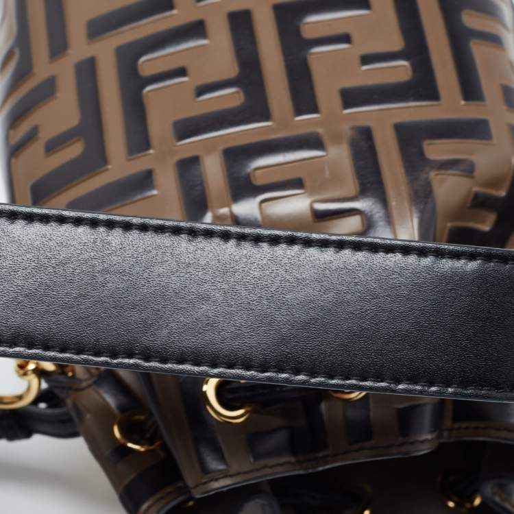 Pre Owned Fendi Black/Brown Zucca Embossed Leather Mini Mon Tresor Bucket Bag
