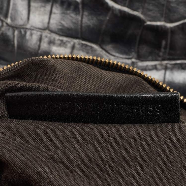 مملوكة مسبقًا Fendi Black/Beige Pequin Striped Velvet and Croc Embossed Leather Magic Top Handle Bag