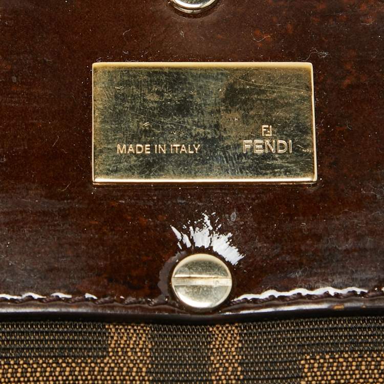 مملوكة مسبقًا Fendi Tobacco Zucca Canvas And Patent Leather Large Mia Shoulder Bag