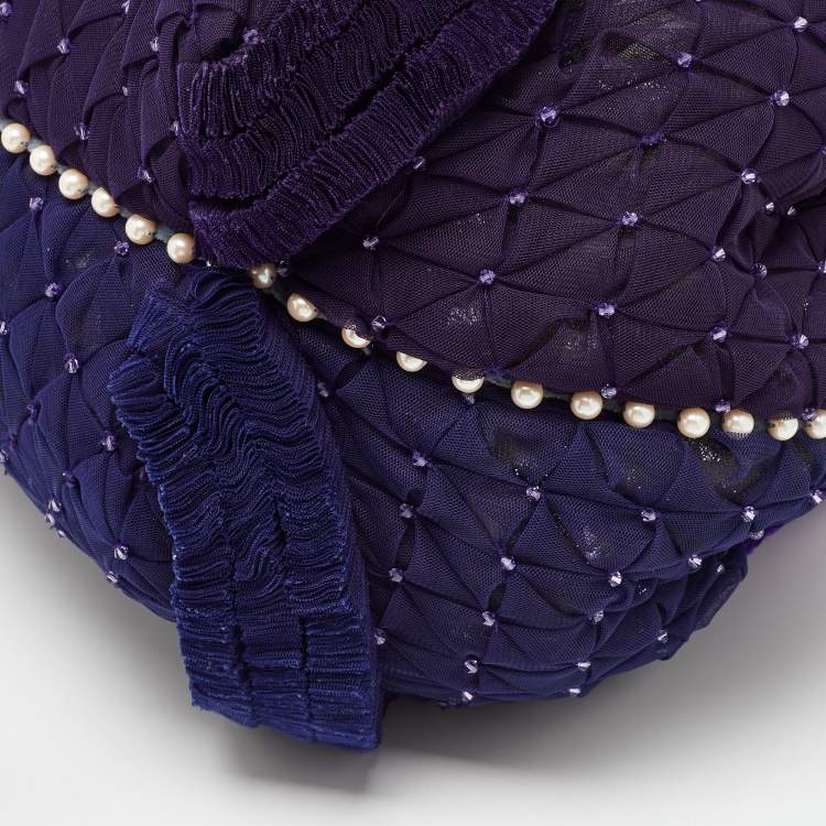 Pre Owned Fendi Purple Mesh,Velvet and Alligator Pearl Embellished Spy Hobo