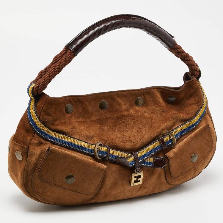 Pre Owned Fendi Brown Suede and Leather Front Pocket Hobo