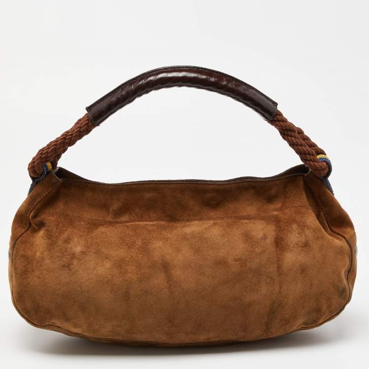 Pre Owned Fendi Brown Suede and Leather Front Pocket Hobo