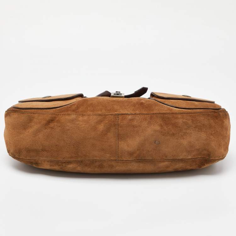 Pre Owned Fendi Brown Suede and Leather Front Pocket Hobo