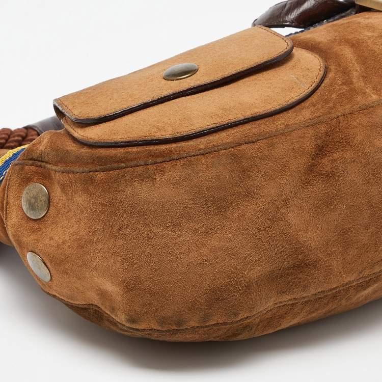 Pre Owned Fendi Brown Suede and Leather Front Pocket Hobo