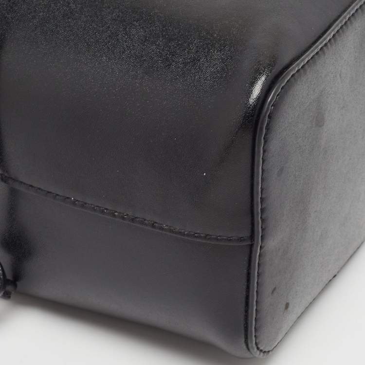 Pre Owned Fendi Black Leather Mini Mon Tresor Drawstring Bucket Bag