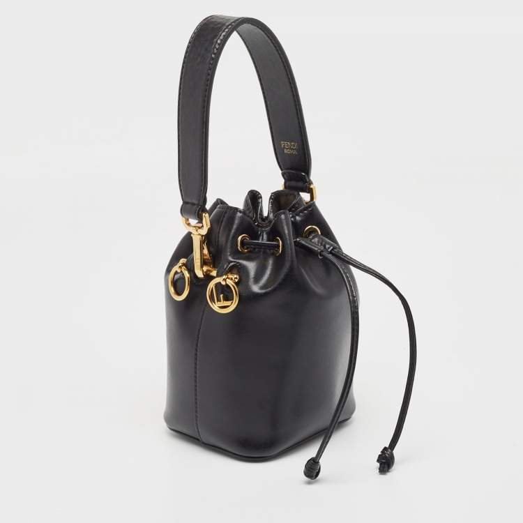 Pre Owned Fendi Black Leather Mini Mon Tresor Drawstring Bucket Bag