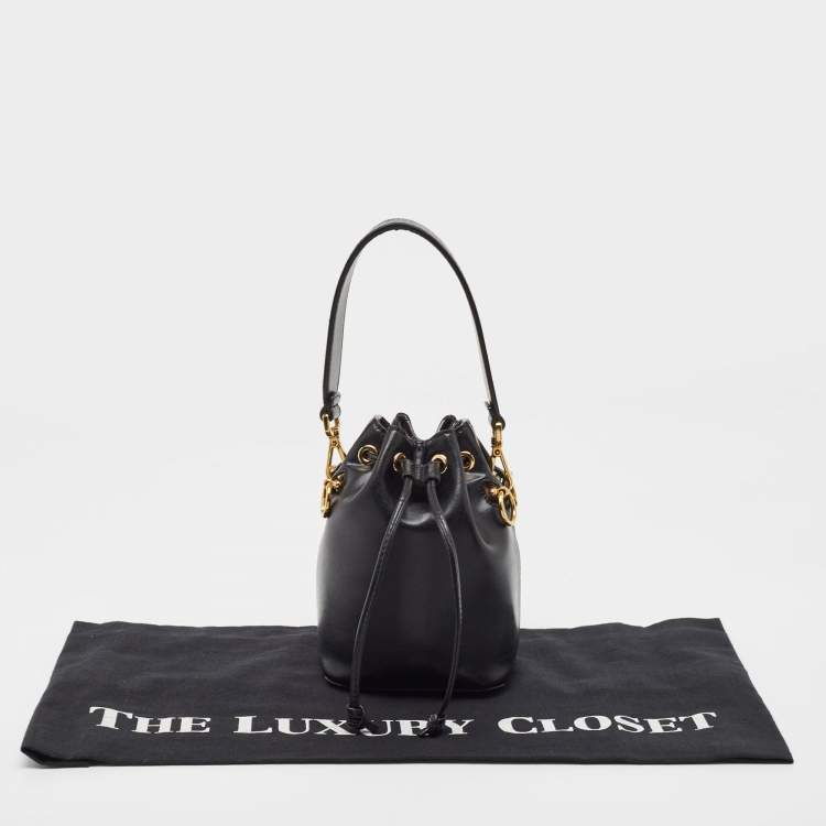 Pre Owned Fendi Black Leather Mini Mon Tresor Drawstring Bucket Bag