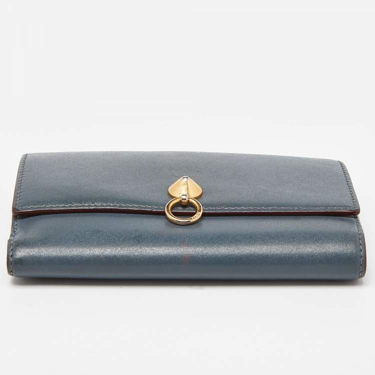 Pre Owned Fendi Grey Leather Trifold Compact Wallet