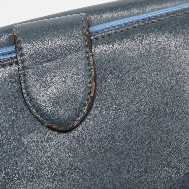 Pre Owned Fendi Grey Leather Trifold Compact Wallet