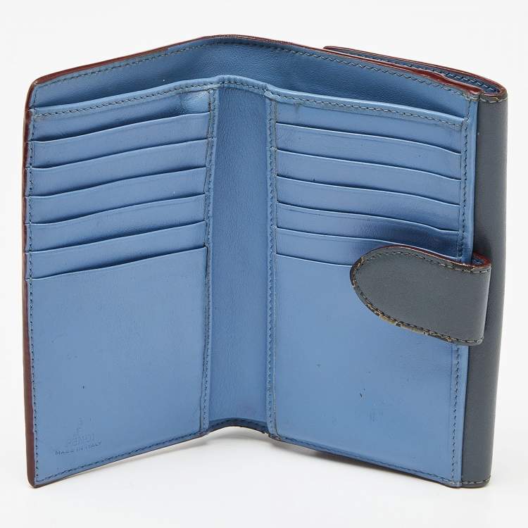 Clio Goldbrenner Blue Gray top Textured Leather Folding Wallet Women's Preowned