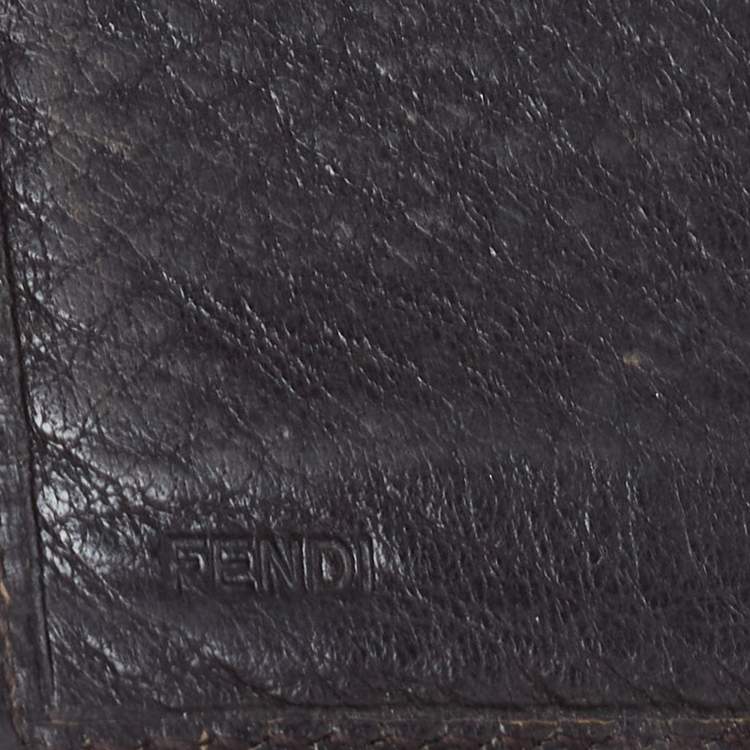 Pre Owned Fendi Dark Brown/Tobacco Zucca Canvas and Leather Trifold Continental Wallet