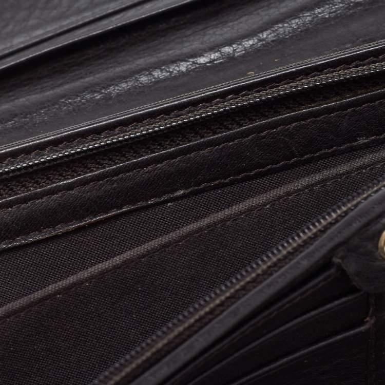 Pre Owned Fendi Dark Brown/Tobacco Zucca Canvas and Leather Trifold Continental Wallet