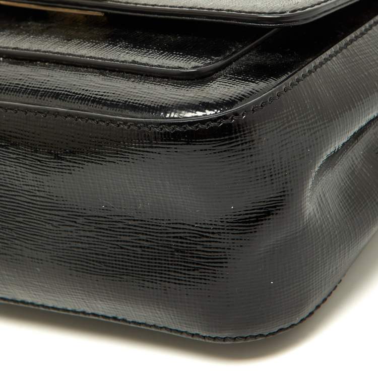 Pre Owned Fendi Black Patent Leather Mini Borsa Top Handle Bag
