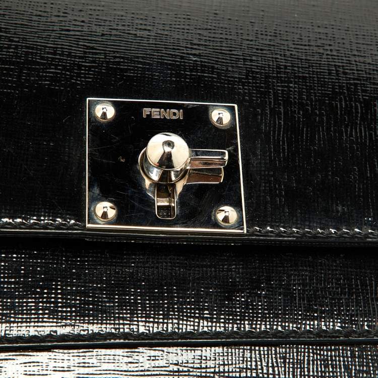 Pre Owned Fendi Black Patent Leather Mini Borsa Top Handle Bag
