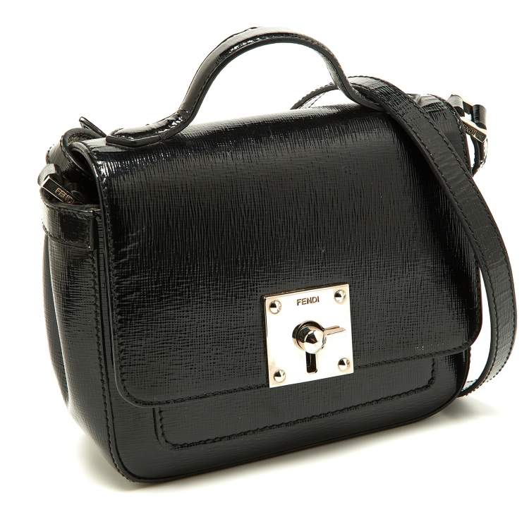 Pre Owned Fendi Black Patent Leather Mini Borsa Top Handle Bag