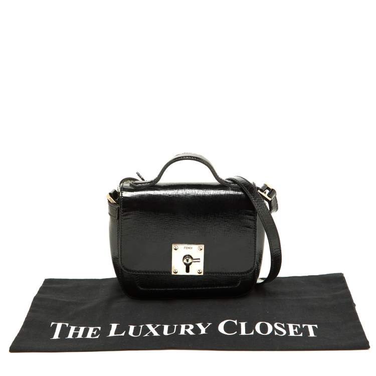 Pre Owned Fendi Black Patent Leather Mini Borsa Top Handle Bag