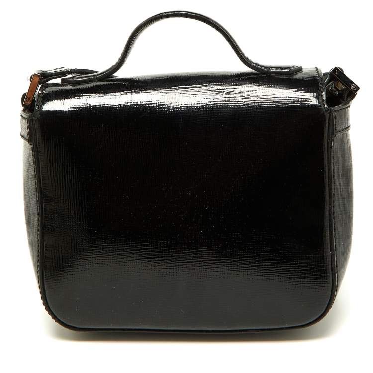 Pre Owned Fendi Black Patent Leather Mini Borsa Top Handle Bag