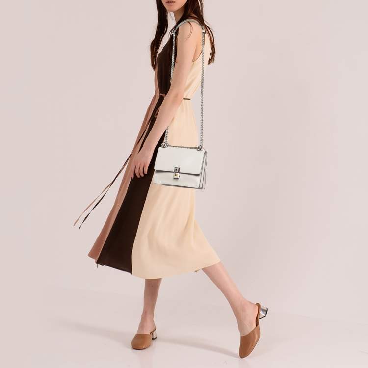 Pre Owned Fendi Taupe Leather Mini Kan I Shoulder Bag