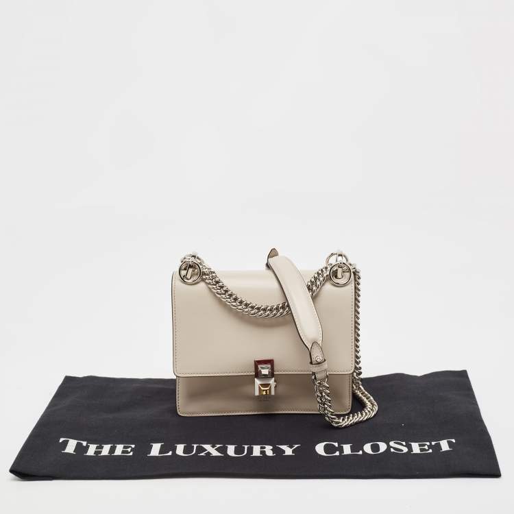 Pre Owned Fendi Taupe Leather Mini Kan I Shoulder Bag