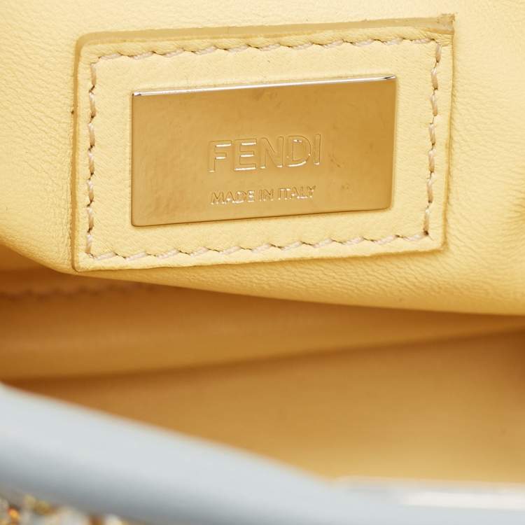 Pre Owned Fendi Sky Blue Leather Mini Crystal Embellished Peekaboo Top Handle Bag