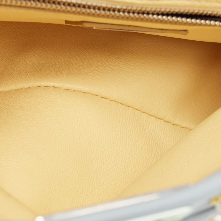Pre Owned Fendi Sky Blue Leather Mini Crystal Embellished Peekaboo Top Handle Bag