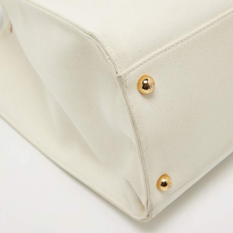 Pre Owned Fendi Off White Canvas and Leather Medium Sunshine Tote