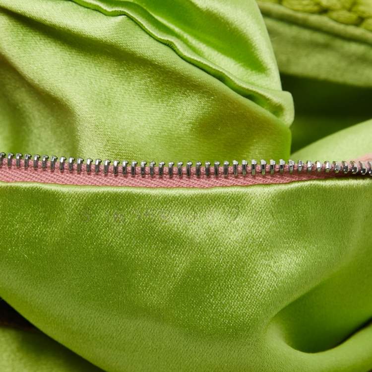 Pre Owned Fendi Green/Pink Crochet and Calf Hair Baguette Bag