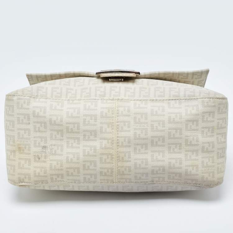Pre Owned Fendi Off White Zucchino Coated Canvas Mama Forever Shoulder Bag