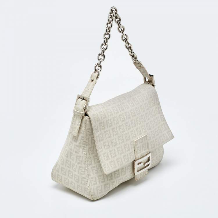 Pre Owned Fendi Off White Zucchino Coated Canvas Mama Forever Shoulder Bag