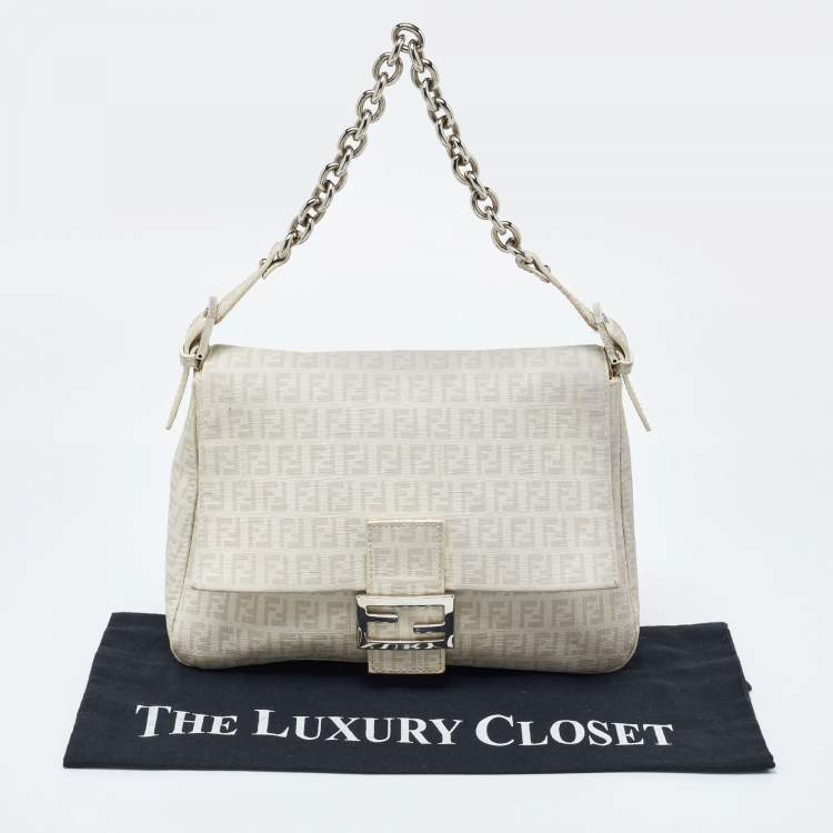 Pre Owned Fendi Off White Zucchino Coated Canvas Mama Forever Shoulder Bag