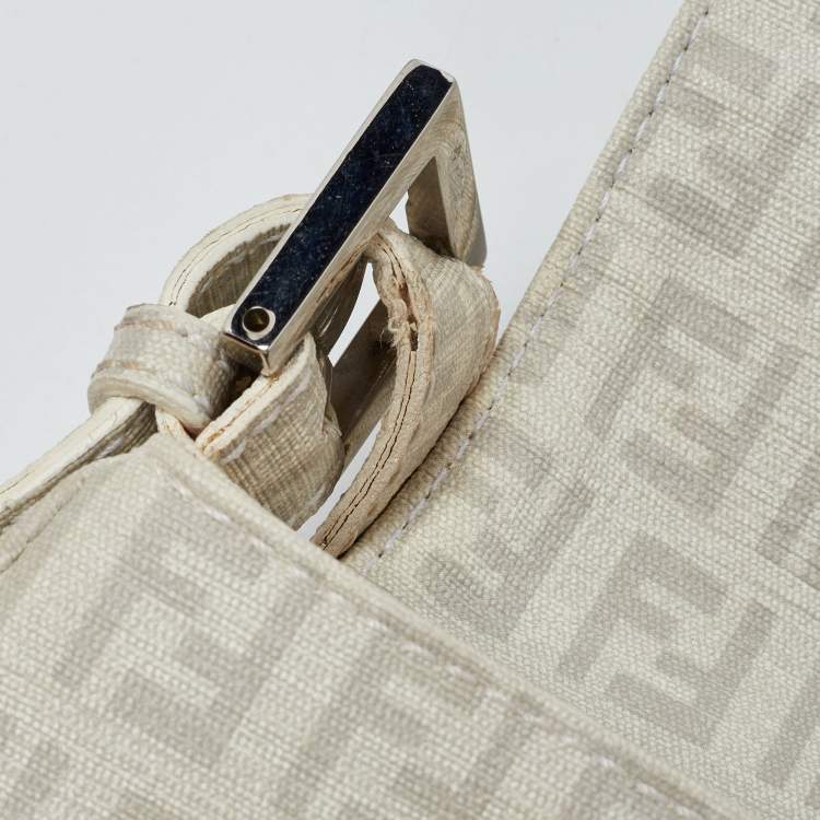 Pre Owned Fendi Off White Zucchino Coated Canvas Mama Forever Shoulder Bag